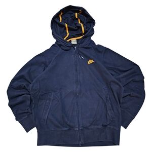 Vintage Y2k Nike Dark Blue Full ZipHoodie with Yellow Details